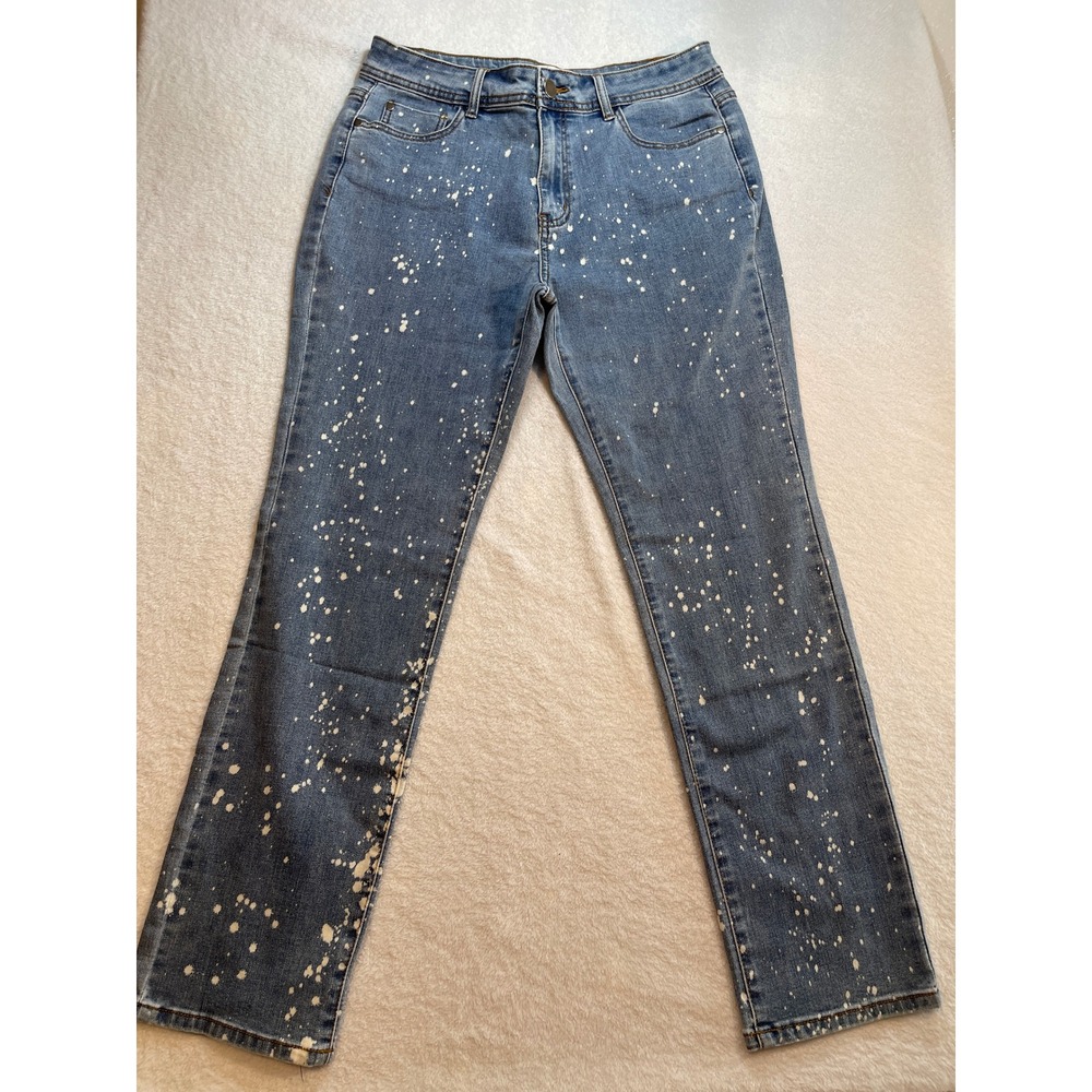 Easel Los Angeles Paint Splatter Straight Leg Jeans Medium Wash Blue Size L